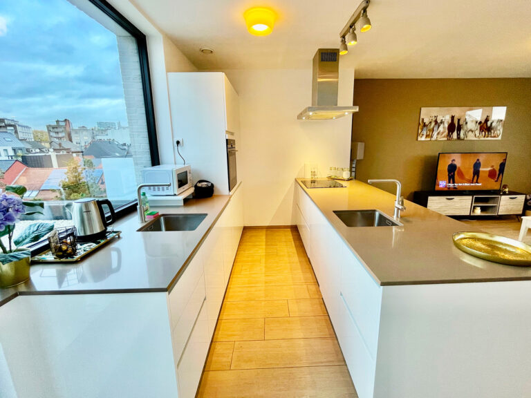 diamond district penthouse kitchen with kettle and oven